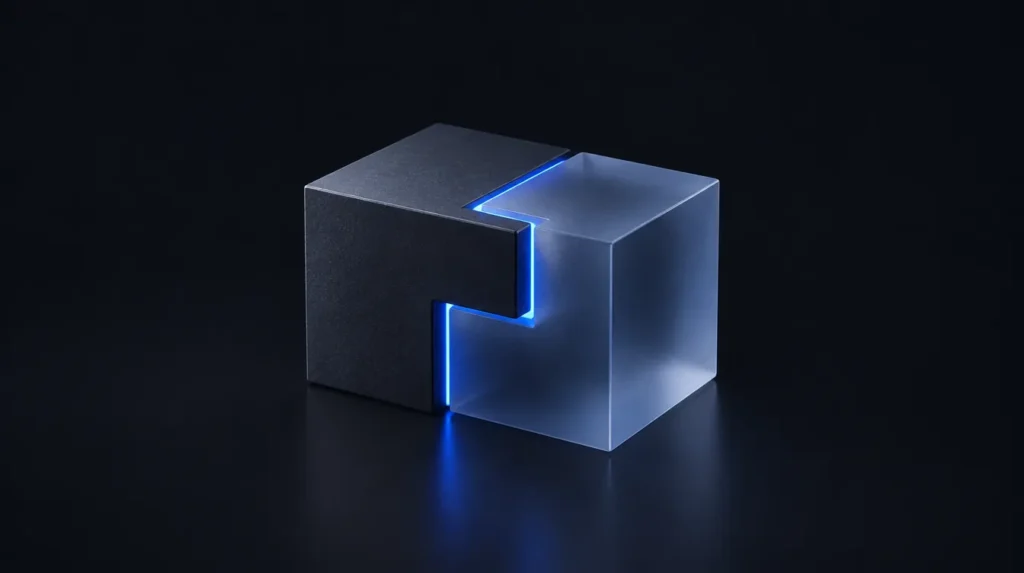 AI-generated illustration: two interlocking cubes